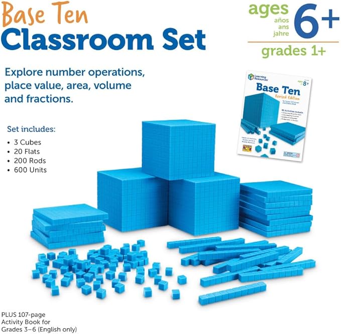 Learning Resources Plastic Base Ten Class Set - 823 Pieces, Ages 6+ Math Learning Activities for Kids, Math Games, Homeschool and Classroom Supplies