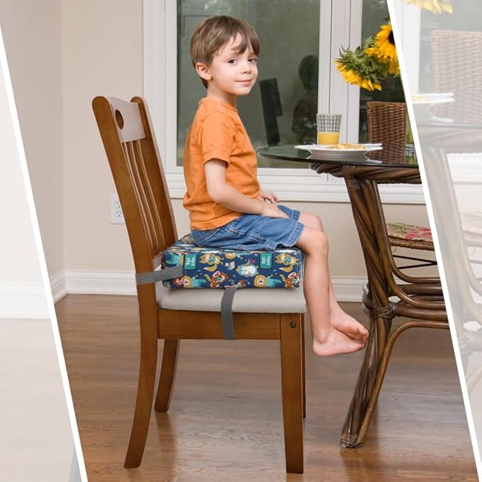 Zicac Portable Toddler Booster Seat for Dining Table, Safer Non-Slip Kids Booster Seat with Double Adjustable Straps, Washable Detachable Strong Support Increasing Cushion for Child (Purple/Yellow)