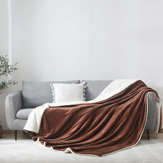 NANPIPER Fleece Throw Blanket Reversible Sherpa Flannel Blanket Super Soft Fuzzy Plush Microfiber (90"x90" Brown) Queen