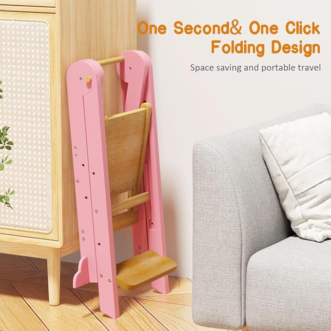 Toddler Tower, Step Stool for Toddlers, Toddler Kitchen Stool Helper with 3 Adjustable Height Safty Rail and Anti-Tip Structure, Learning Tower for Toddlers Baby Kids