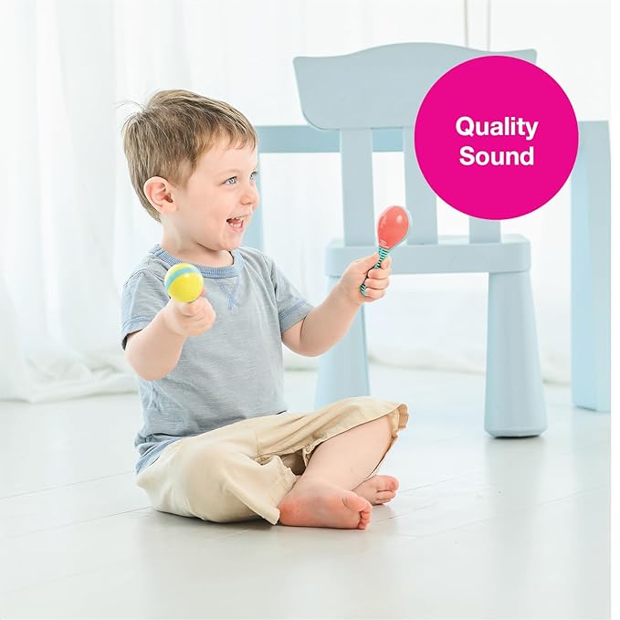 Edushape Maracas for Baby Set of 2 - Vibrant Primary Colors - Toddler and Kids Maracas - Musical Instrument for Babies Baby Shaker Toy - Soothing Sound Time for Sensory Development