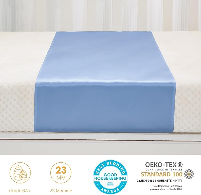 PROMEED 2 Pack 100% Mulberry Silk Crib Sleeve for Baby Hair Loss Prevention, Premium 23 Momme Natural Silk Bassinet Slip for Bassinets/Cradles/Cots/Cribs (Light Blue)