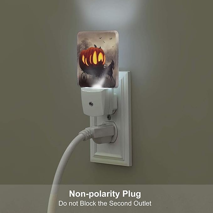 Halloween Pumpkin Carriage Night Light,Plug Into Wall with Dusk to Dawn Light Sensors, Warm Nightlights for Bedroom, Bathroom, Hallway, Kitchen, Gifts Ideal for Boys Girls Women Men