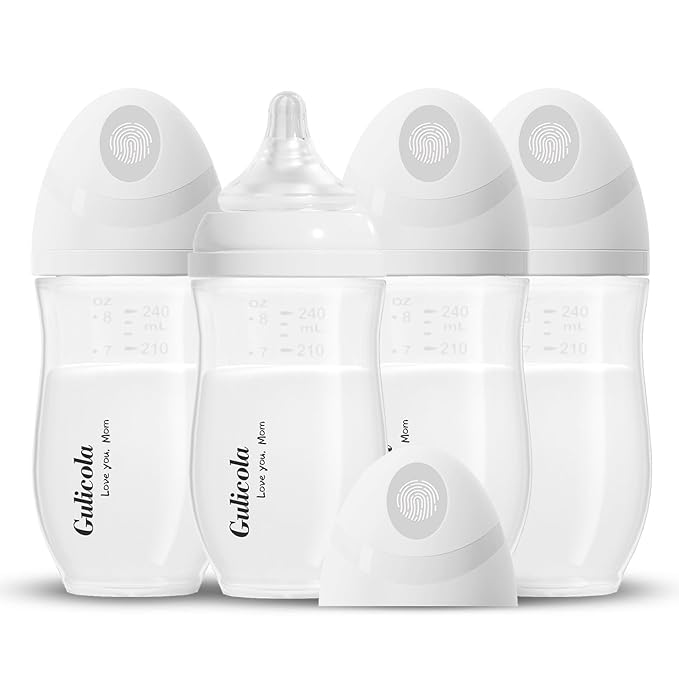 Gulicola PP (NOT Glass) Baby Breastfeeding Bottles, Medium Flow Nipples (M), 3 Months +, Wide Neck, White, 8 oz - 4 Pack