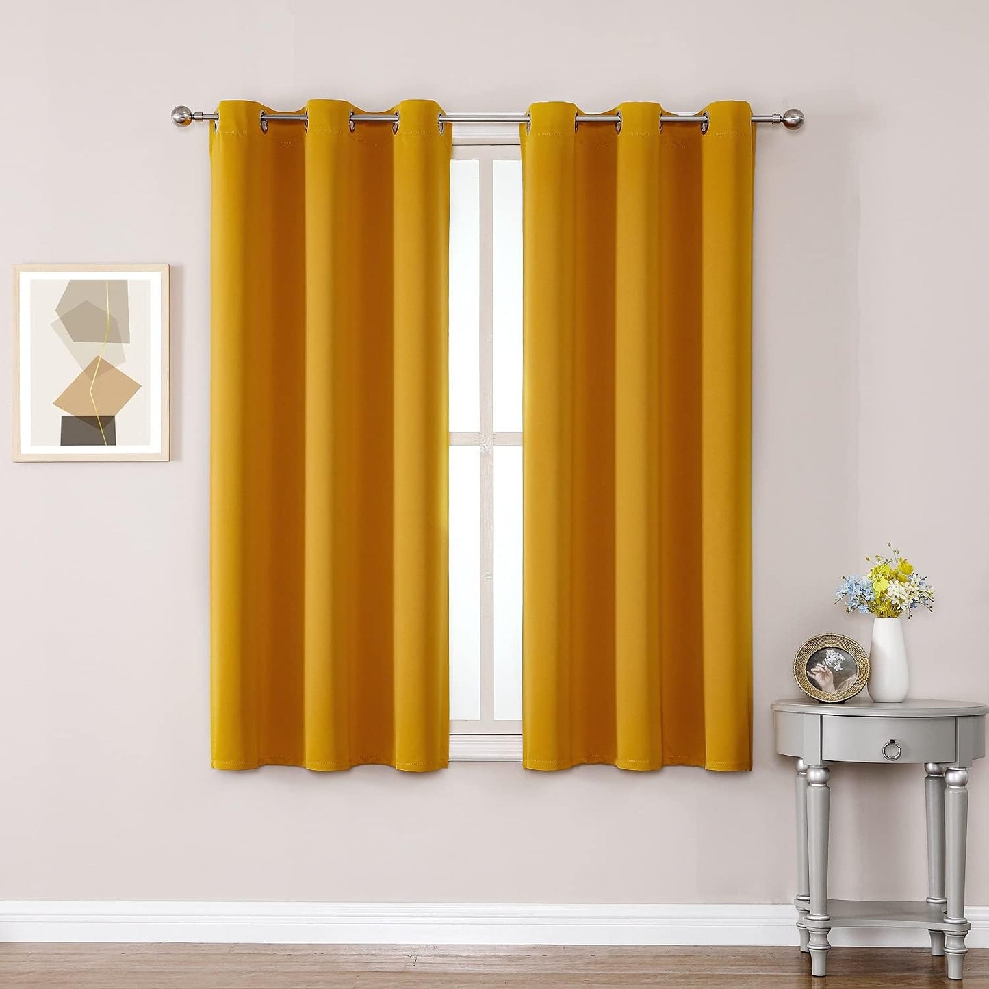 ChrisDowa Grommet Room Darkening Curtains for Bedroom and Living Room - 2 Panels Set Thermal Insulated Blackout Curtains (Mustard Yellow, 38W x 45L)