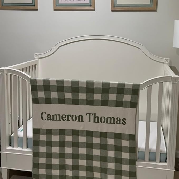 Personalized Gingham Name Blanket – 100% Cotton Baby Blanket, Gingham Band Design, Customized with Name, Boys and Girls, Bassinet and Crib, Gift for Baby, Newborn, Toddler or Kids (Bassinet)
