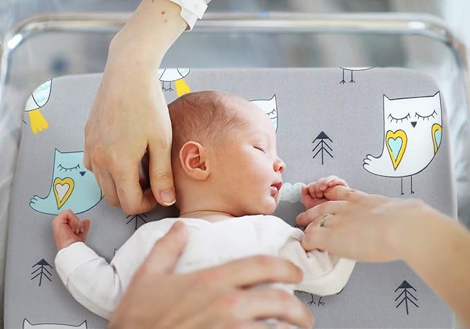 Stretchy Bassinet Sheet Set BROLEX 2 Pack Snug Fitted Cradle Fitted Sheets for Bassinet Pads/Mattress, for Boys Girls,Unisex,Ultra Soft Breathable,Owl Bear