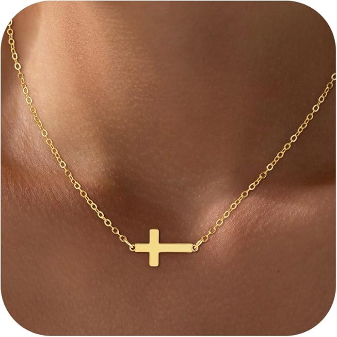 Cross Necklace for Women Trendy - Dainty 18K Real Gold Plated Minimalist Cross Necklace Non Tarnish Waterproof Trendy Cute Simple Small Necklaces Easter Christian Religious Faith Jewelry Gifts