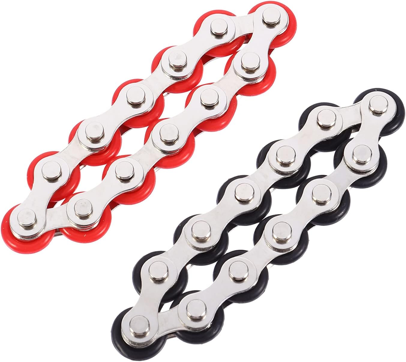 NUOBESTY 2 Pcs Bike Chain Toys 12 Roller Chain Toys Flippy Chain Stress Reducer Bike Chain Toys for Adult Teens Autism Stress and Relief Red Black