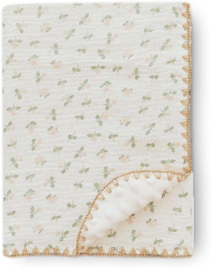 Baby Swaddel Blanket Cotton Muslin Thick Bath Towel Dotted Backing Double Layer Receiving Blanket 40"x40" (Little Pink Flower)