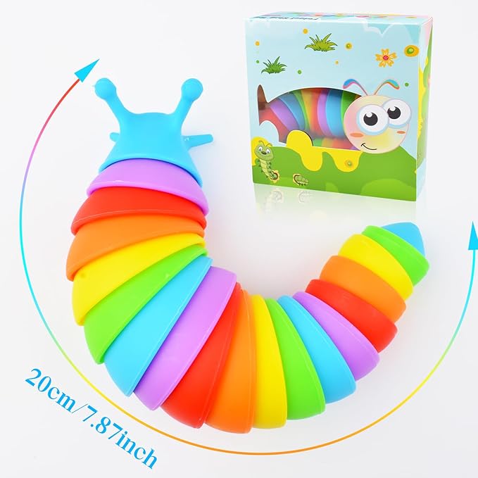 Cevioce Fidget Slug Toy, Sensory Slug Fidget Toy for Kids & Adults, 2 PCS Cute 3D Articulated Sensory Toys - Can Be Spliced, Safe｜Exercise Wrist Strength & Stress Relief, Great Gift for ADHD Autism A