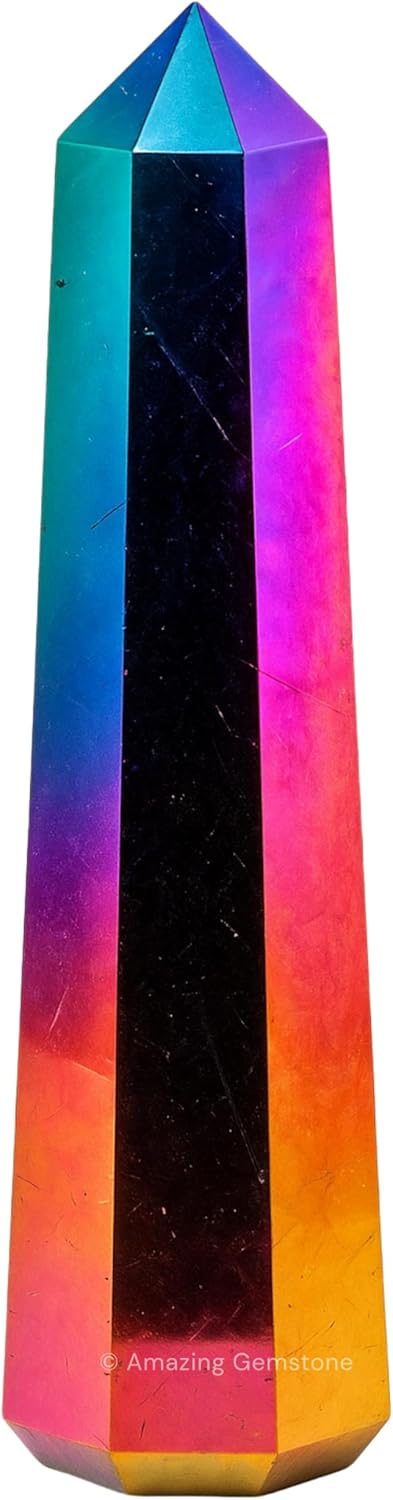 Amazing Gemstone Titanium Aura Quartz Crystal Towers - Natural Healing Crystal Point Obelisk for Reiki Healing and Crystal Grid (3 Inch)