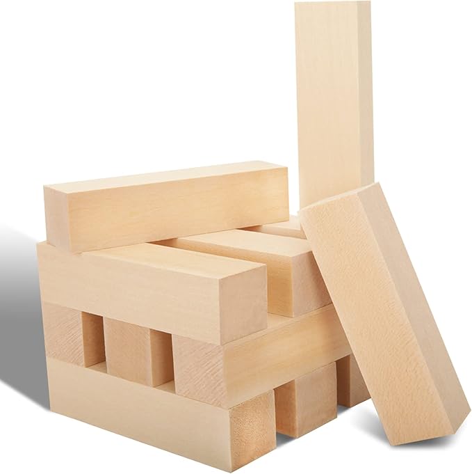 12 Pack Unfinished Basswood Carving Blocks Kit, Rectangular Wooden Blocks for DIY Carving, Crafting and Whittling for Adults Beginner and Experts(4 x 1 x 1 inch)