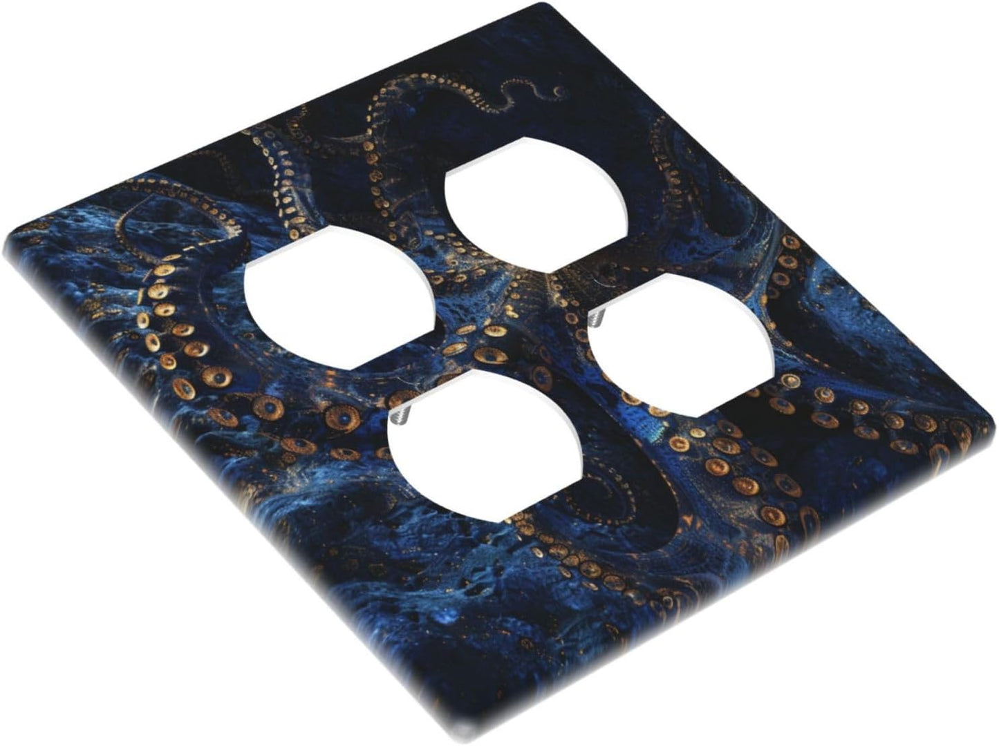 Decorative Outlet Covers Horror Night Blue Ocean Evil Octopus 2 Gang Wall Plate Cover Double Duplex Receptacle Two Switch Light Switch Cover Plate Jumbo Dual Faceplate for Home Decor