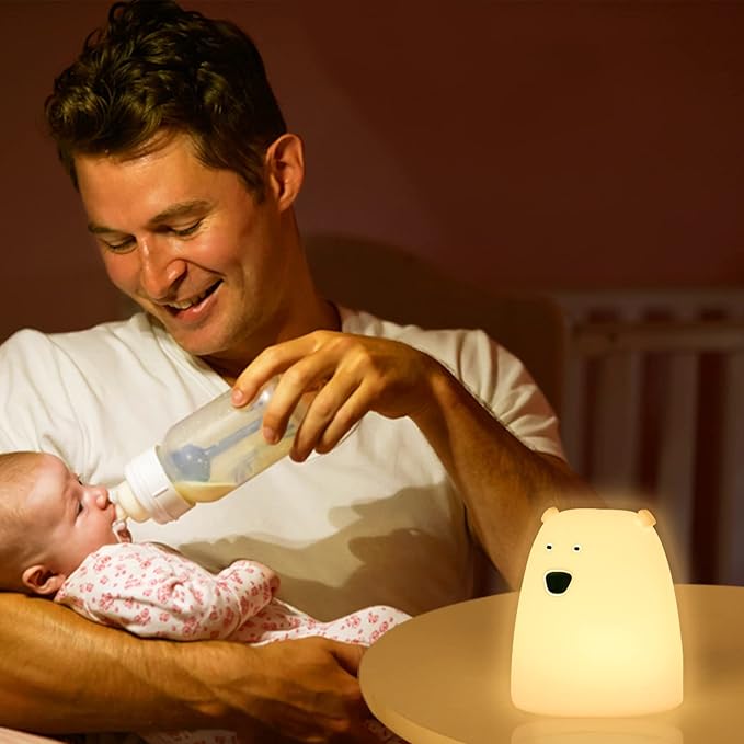 ZKLiLi Night Light for Kids, Cute Night Lamp Battery Powered Night Light for Kids Silicone Soft LED Nightlights, Baby Nursery Squishy Light Birthday Gifts for Girls and Boys (Bear)