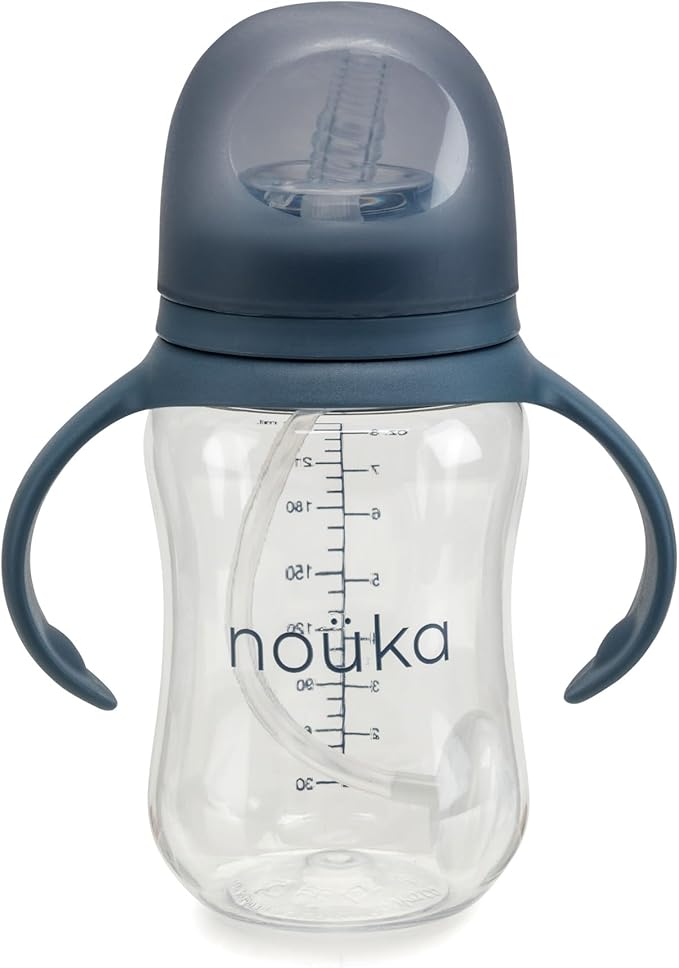 nouka Tritan Plastic Transitional Sippy Cup with Weighted Straw | Leak Proof and Easy Grip | Removable Handles | Deep Ocean