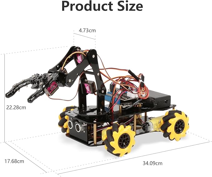 ACEBOTT Robot Arm Expansion Pack Smart Car Starter Kit, Robotics Kit for Kids Ages 8-12 12-16, STEM Toys Coding Robot Kit for Teens & Adults(QD007)