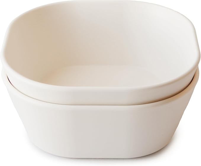 mushie Square Dinnerware Bowls for Kids | Made in Denmark, Set of 2 (Ivory)