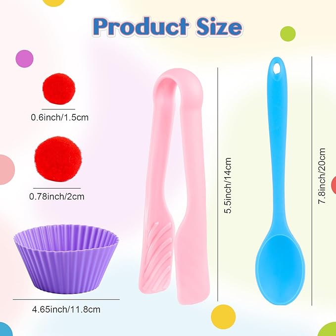 158 PCS Fine Motor Skills Set - 150 Pom Poms, 6 Sorting Bowls, Tweezers, Spoon, Sensory Bin Filler for Preschool Kids Counting, Sorting, Matching Training Activity