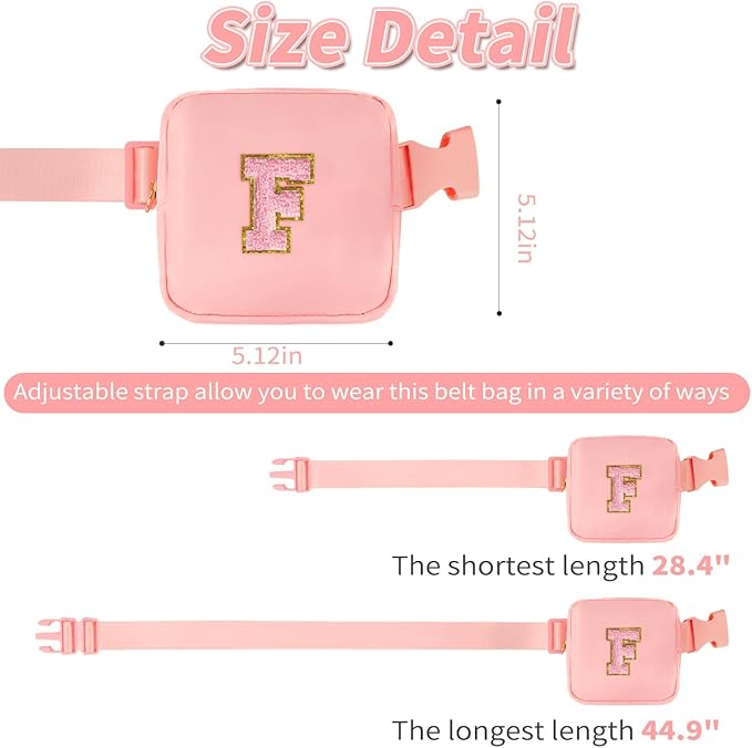 Mini Belt Bag Fanny Pack with Initials Letter Patch Small Crossbody Bags Cute Stuff Birthday Gifts for Teenager Girls Trendy Stuff for Teens - Initial F,Peach