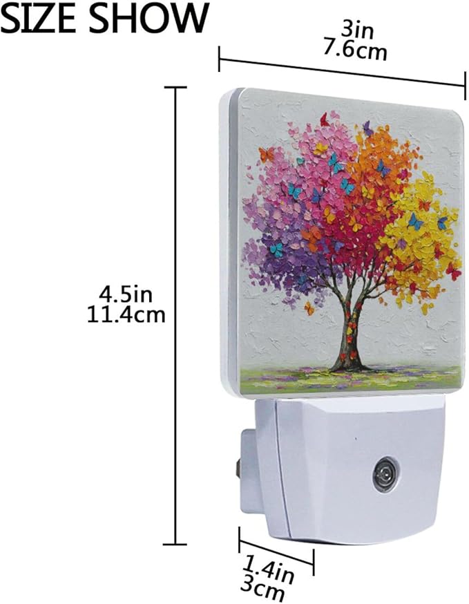 Aslsiy Night Light for Kids Beautiful Tree Vibrant Colors Butterfly (1) Plug in Wall Lamp LED Dusk to Dawn Sensor Energy Saving Nightlight for Boys Girls Men Women