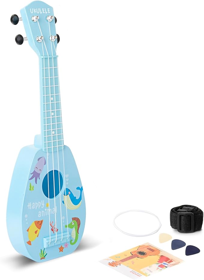 YOLOPARK 17" Kids Toy Guitar for Girls Boys, Mini Toddler Ukulele Guitar with 4 Strings Keep Tones Can Play for 3, 4, 5, 6, 7 Year Old Kids Musical Instruments Educational Toys for Beginner (Blue)