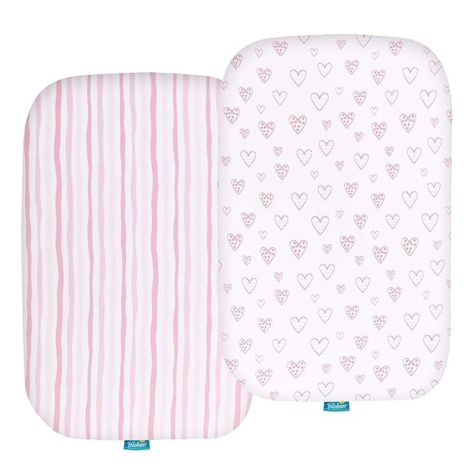 Bassinet Sheets Compatible with Baby Delight Beside Me Dreamer Bassinet, 2 Pack, Ultra Soft Bassinet Sheet for Baby, Pink Print