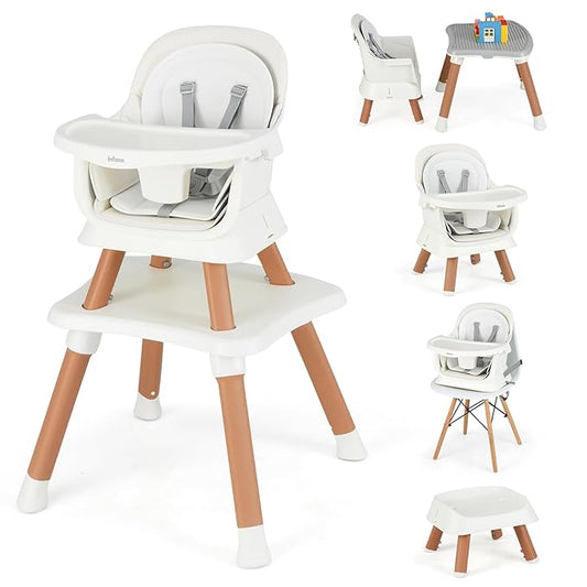 INFANS 8 in 1 Baby High Chair, Convertible Highchair for Babies and Toddlers, Infant Dining Booster Seat, Building Block Table, Kids Stool Table Chair Set with Removable Tray (8 in 1, White)