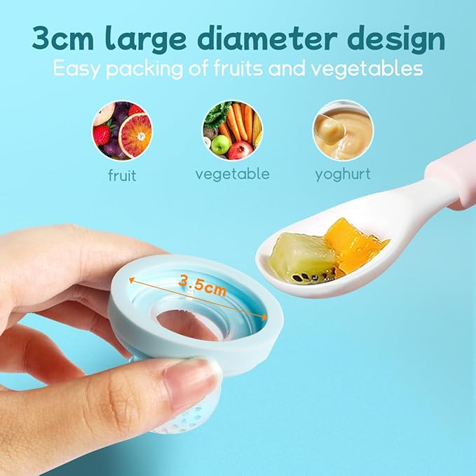 Baby Solids/Frozen Fruit Feeder Pacifier, Infant Teether Toy 4M+, BPA-Free Silicone Pouch & Nipple, Safely Introduce Solids, Teething Relief, 2-Pack (Dolphin - Blue Pink)