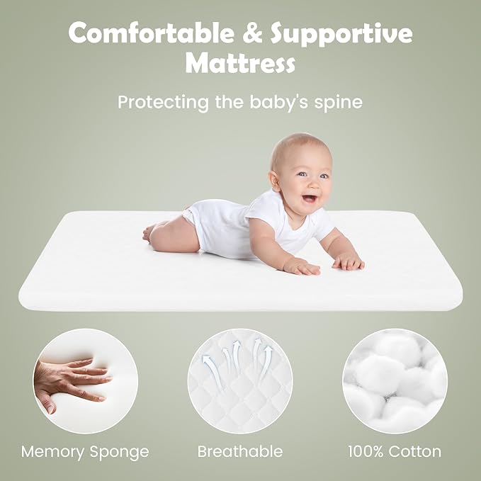 INFANS Baby Bassinet Bedside Crib, Newborn Sleeper w/Large Storage Basket, Adjustable Heights, Detachable &Washable Mattress, Breathable Mesh, Straps, Easy Moving Bed Side (Misty Grey)