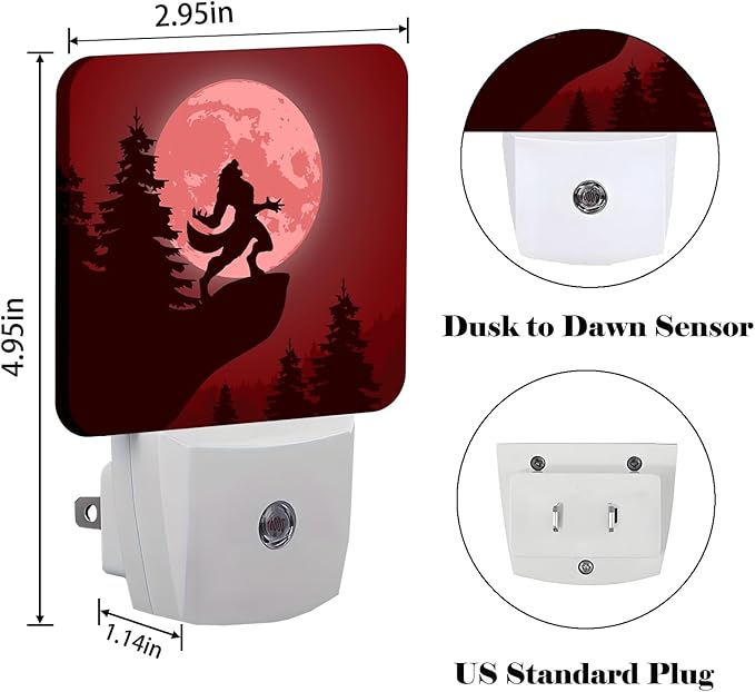 Blood Moon and Werewolves Night Light,Plug-in Night Lights with Dusk-to-Dawn Sensor for Stairway,Hallway,Bedroom Sleep Friendly Ideal for Women/Girls/Boys Gift,0.5w