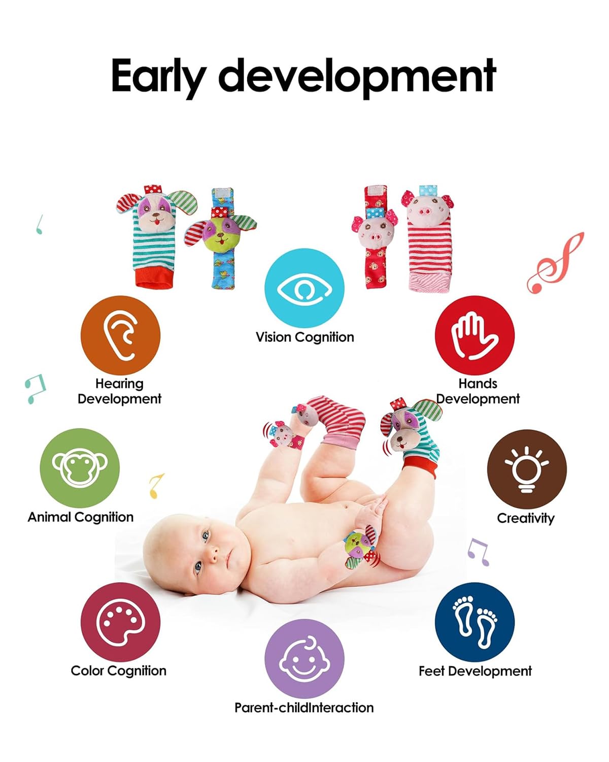 dearlomum Baby Play Mat Gym,Funny Play Piano Tummy Time Baby Activity Mat with 5 Infant Sensory Toys & 4 Wrist Rattle Socks, Boy & Girl Gifts for Newborn 0 to 3 6 9 12 Months(Pink)