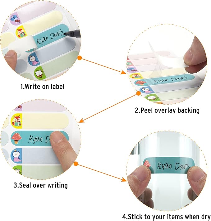 Name Labels for Kids Stuff, Waterproof Daycare Labels for Baby Bottles, 128 PCS Water Bottle Label, Name Tags Stickers for School Supplies, Daycare Essentials, Self-Laminating, Dishwasher Safe
