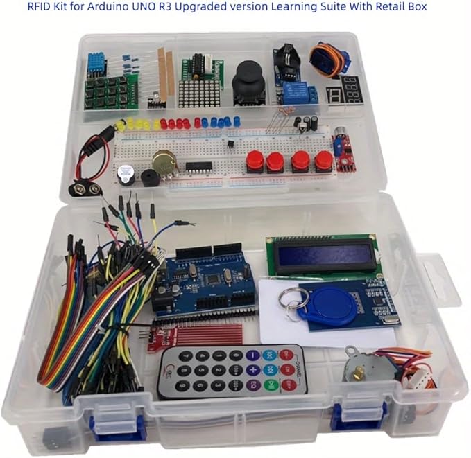 RFID kit for Arduino UNO R3 Upgraded Learning kit with Retail Box RFID Arduino UNO R3 Starter kit with LCD Display, breadboard, sensors and More Than 40 Components