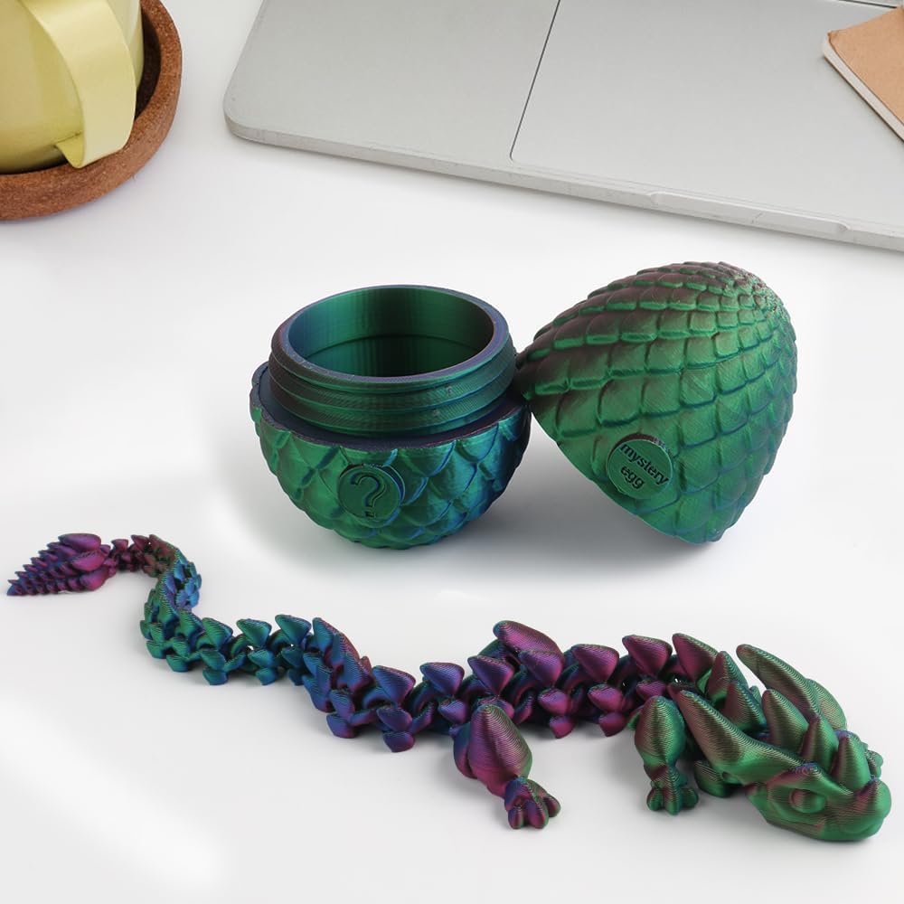 3D Printed Dragon Eggs with Dragon Inside, Mystery Crystal Dragon Egg Fidget Toys for Autism/ADHD, Articulated Dragon Fidget Toy, Executive Desk Toys, Home Office Decor (Green+Purple+Blue)