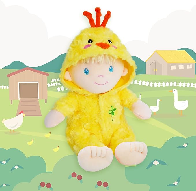 June Garden 12" Sweet Dolly Cheerful Chicky - Stuffed Ultra Soft Baby Doll for Birth and Up - Adorable Chicken Outfit