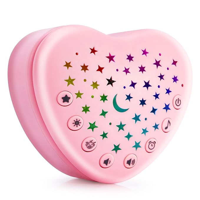 A13 White Noise Machine & Baby Sleep Soother with 15 Soothing Sounds & Projector LED Star Night Light, Cry Sensor, Rechargeable Lithium Battery, Portable for Baby Gifts, Children, Toddlers (Pink)