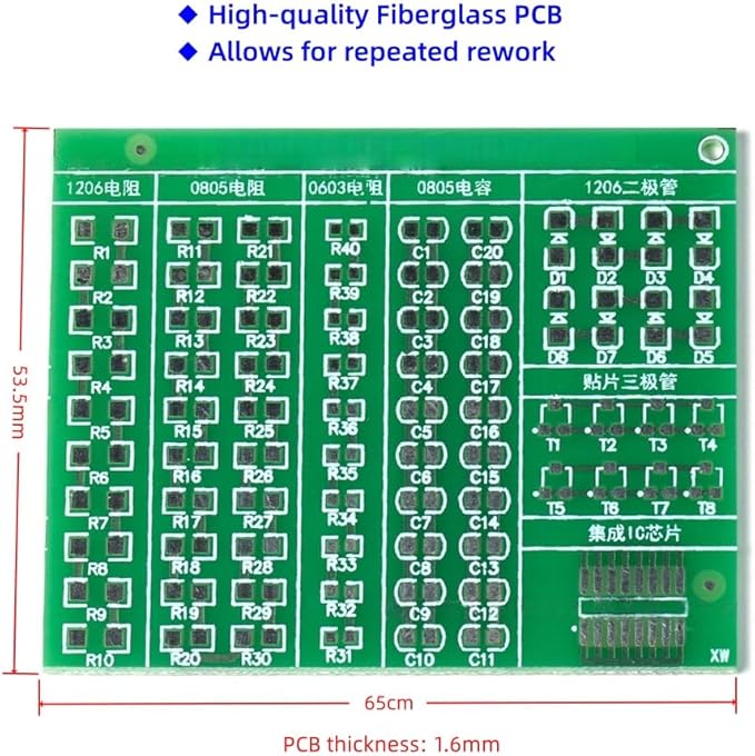Surface-Mount Device(SMD) Soldering Practice Kit, Soldering Project Kit with 0603,0805,1206 Resistors, SOT-23 Transistors, SOP-16 IC and PCB, Perfect for Electronics Enthusiasts & Beginners