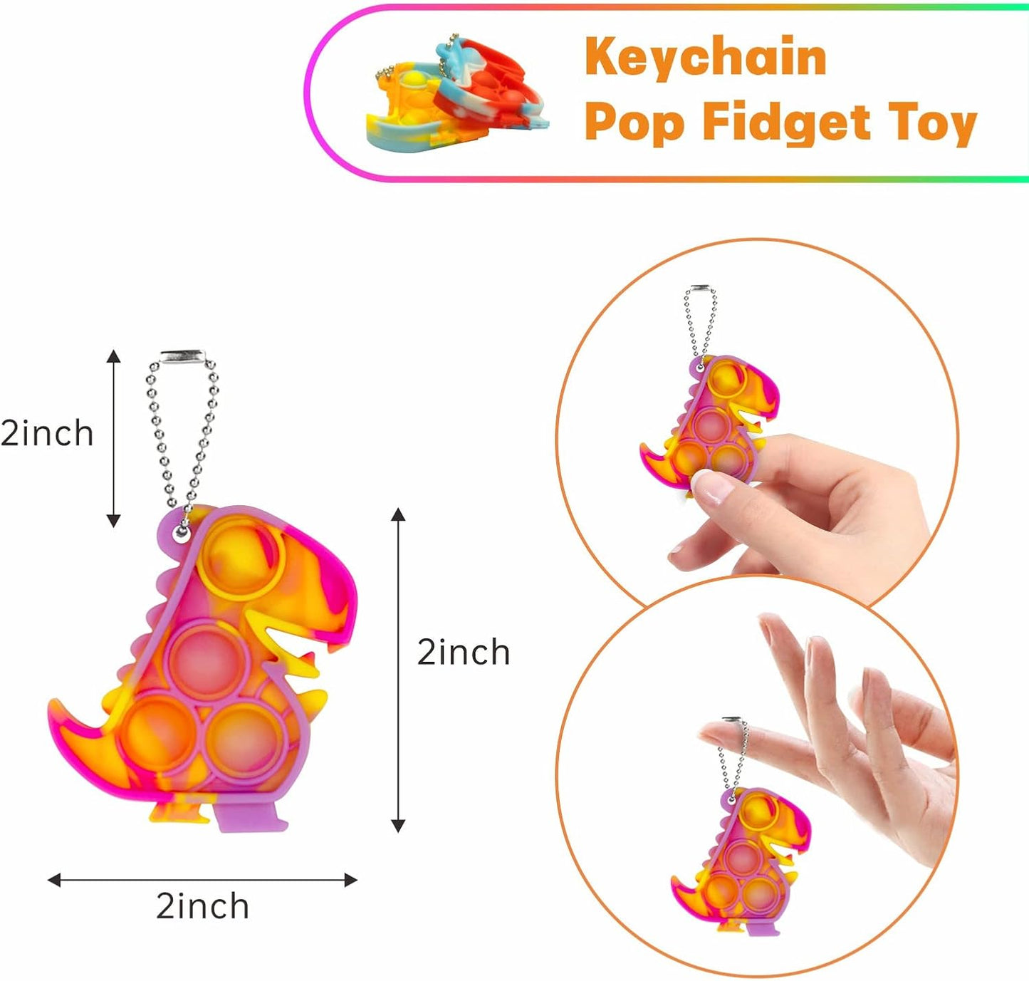 Dinosaur Party Favors Pop Fidget Toys Bulk Its 12PCS Mini Pop Keychain It Fidget Toy Packs Fidgets for Classroom Prizes for Kids Birthday Christmas Stocking Stuffers for Kids Sensory Toys
