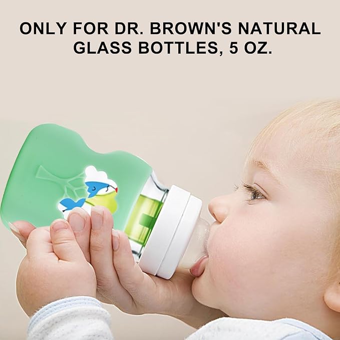 2 Pack Anti Breakage Baby Bottle Holder, Silicone Sleeves for Dr. Brown's Natural Glass Baby Bottles, Anti Flow Sleeve for Infant Bottles (5 Ounce)