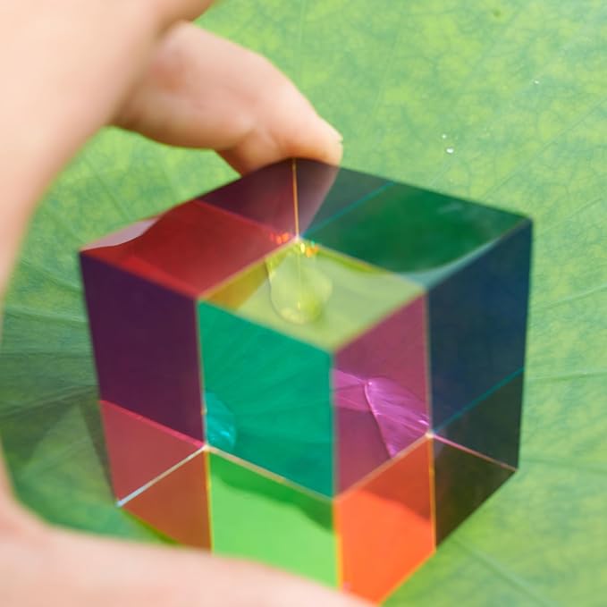 CMY Mixing Color Cube, 60mm (2.36 inch) Colorful Acrylic Glass Cube Prism, Multi-Color Physics Toy and Desktop Decor, 6cm