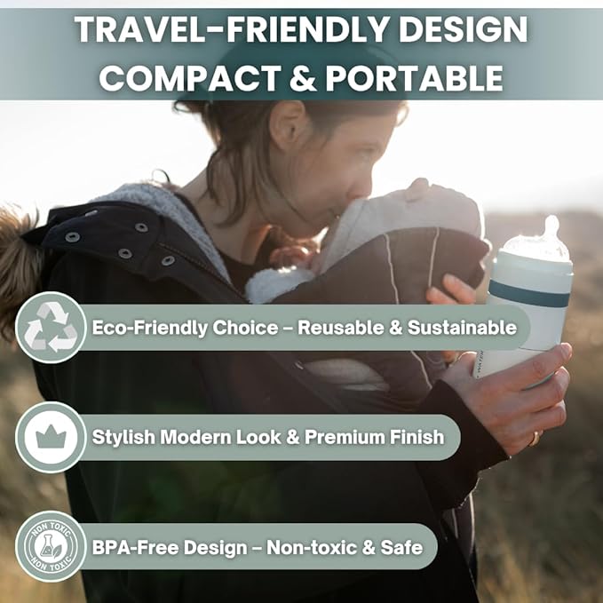 MILK & WATER All in One Baby Bottle & Baby Formula Dispenser On The Go, 9oz - Keeps Water Warm & Formula Fresh - Baby Formula Mixing Bottle with Anti Colic Nipple - Leak-Proof - 3+ Months (Green)