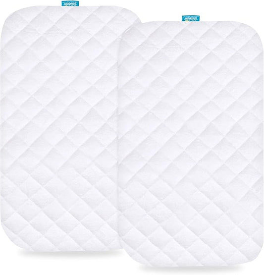 Bassinet Mattress Pad Cover Fit for AMKE 3 in 1 Baby Bassinet(35" X 20"), Ezebaby, TCBunny and Evolur Stellar Bassinet, 2 Pack, Waterproof, Ultra Soft Surface, Breathable and Easy Care