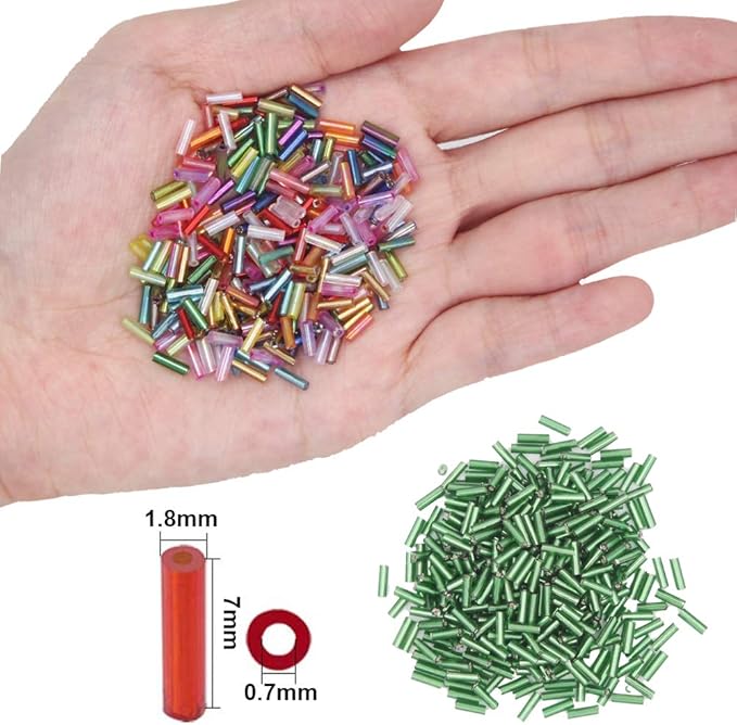 EuTengHao 9600pcs Tube Beads Kit Glass Bugle Seed Beads Small Craft Beads for DIY Bracelet Necklaces Crafting Jewelry Making Supplies with Two Crystal String (7mm, 400 Per Color, 24 Colors)