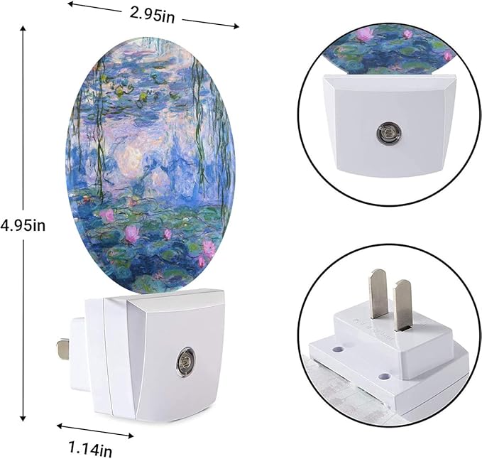 EKOBLA Summer Pond Flowers Night Light Monet Water Lilies French Impressionist Art Print Night Lights Plug into Wall for Girls Boys Room Nightlight Sleep Friendly