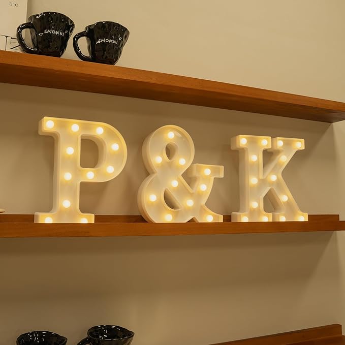 Foaky Rechargeable LED Letter Lights Sign Marquee Light Up Letters Sign for Night Light Wedding/Birthday Party Christmas Lamp Home Bar Decoration (P)
