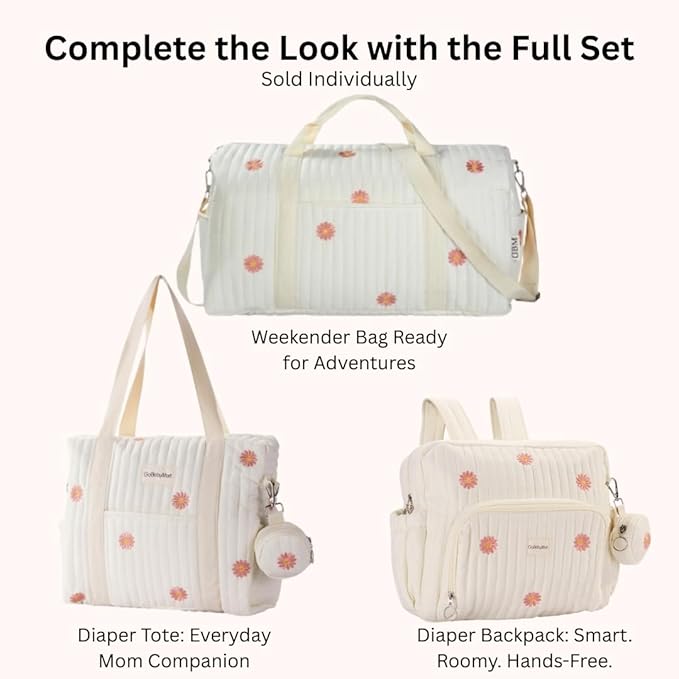 Diaper Bag Backpack, Medium Maternity baby bag & Changing Pad, Insulated Pockets, Stroller Straps & Pacifier Case (Medium - Beige Flowers)