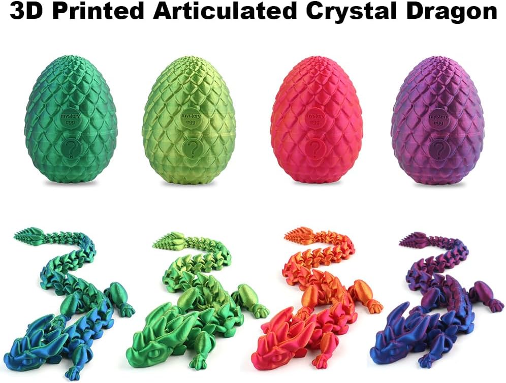 Easter Egg, 3D Printed Articulated Crystal Dragon Egg, Surprise Crystal Dragon Mystery Dragon Fidget Toy for Autism/ADHD, Home Office Executive Desk Decor Toys Gift for Kids Adults (Yellow & Green)