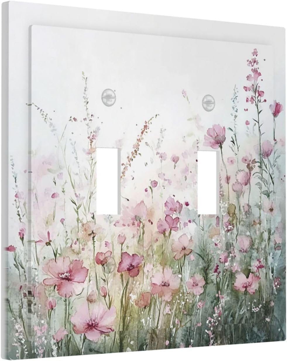 Decorative Switch Plates Wildflower Botanical Watercolor Floral 2 Gang Double Toggle Outlet Light Switch Cover Wall Plate Electrical Faceplate For Bed Room Living Room Decor
