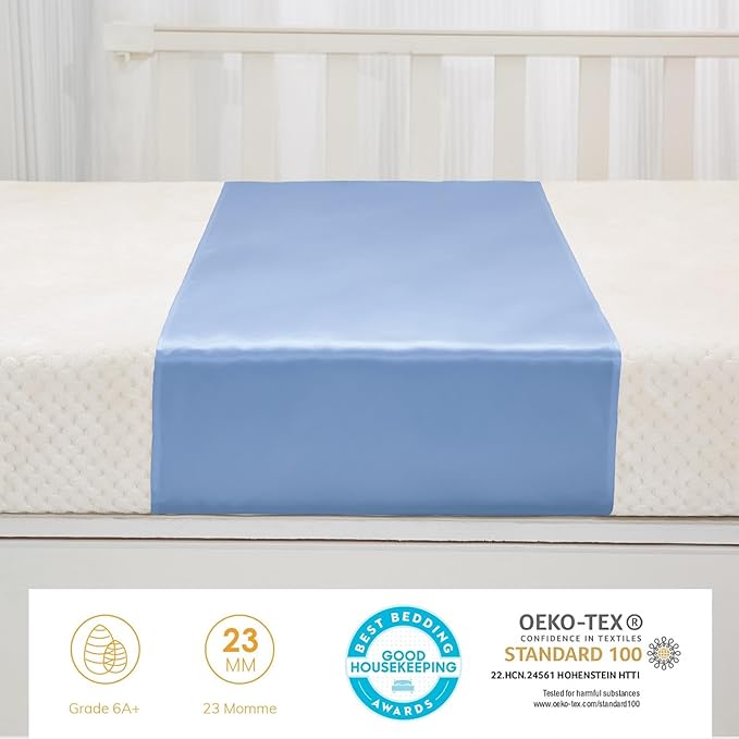 PROMEED 23 Momme Silk Bassinet Sheet for Baby Hair, No More Bed Head and Baby Bald Spots, 100% Mulberry Silk Crib Sheets for Baby Boy/Girl (Blue)